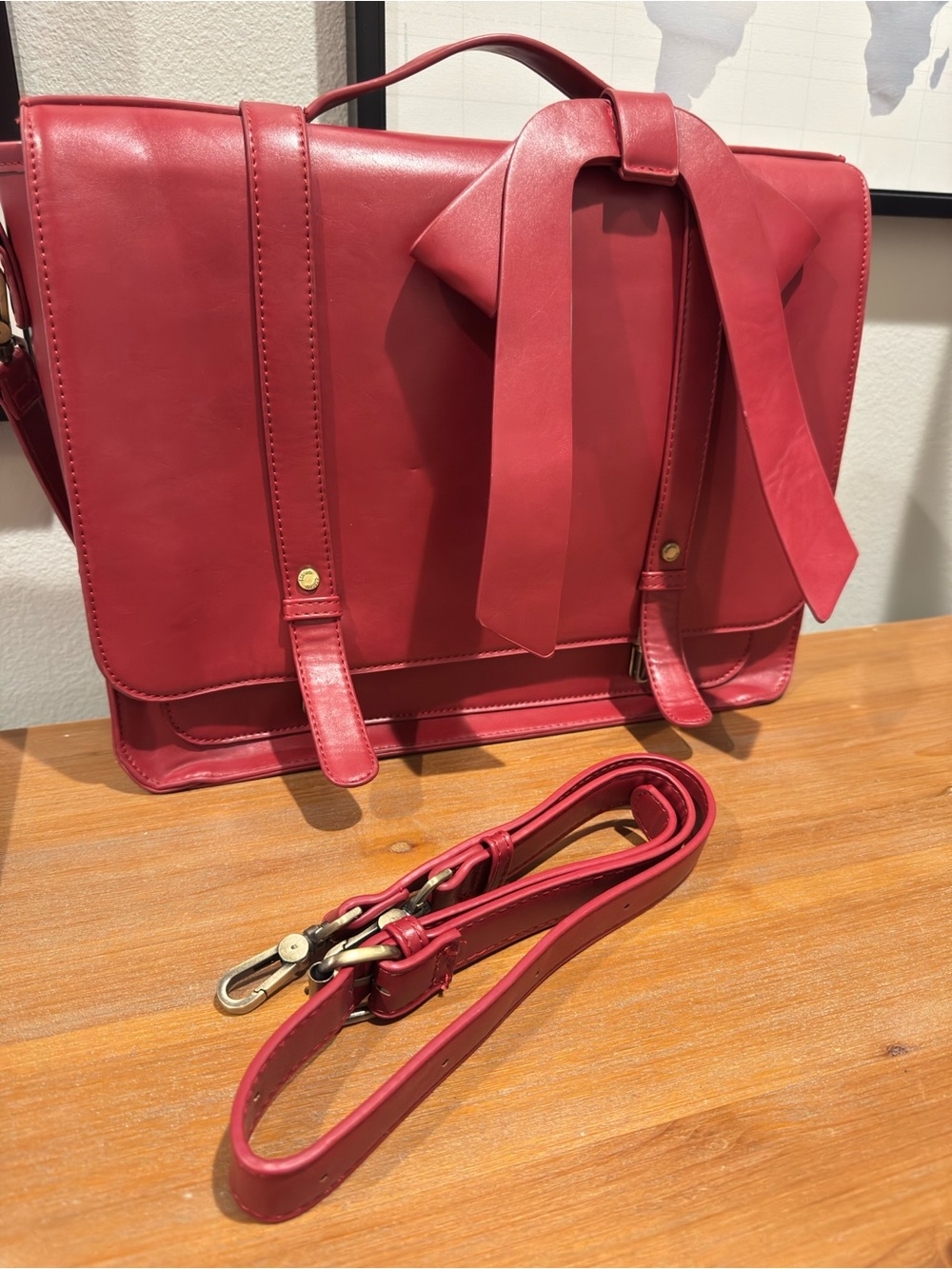 ECOSUSI Vegan Leather Red Bow Briefcase Laptop Study Bag - Picture 11 of 13